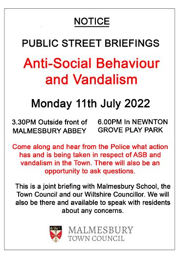 Public Street Briefings - Anti-Social Behaviour &amp; Vandalism - Monday 11th July 2022
